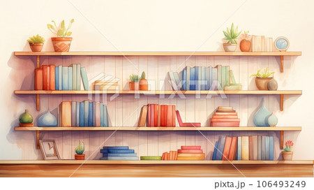 リビングルームの飾り本棚_2 Generative AI リビングルームの飾り本棚_2 Generative AI 106493249