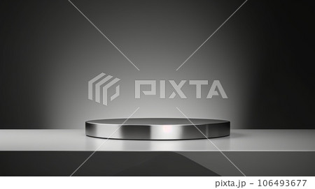 Silver Abstract Minimalistic Product Podium. The Scene for Product Presentation. 3D Room with Geometric Platform Stage Pedestal. Ai Generated Podium Mockup for a Product advertisement. 106493677