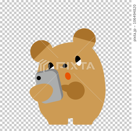 一隻熊很高興在用智能手機上網時發現了好東西。 106494820