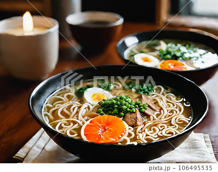 Cozy restaurant with realistic ramen warm lighting. 106495535