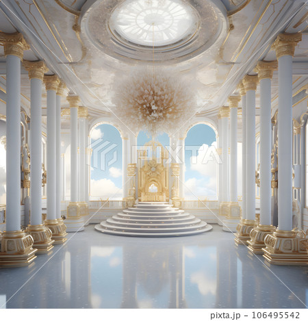 白い宮殿の豪華な王座の間 Generative AIのイラスト素材 [106495542