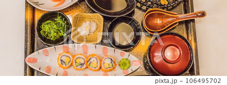 Japanese bento set. Food at a Japanese restaurant BANNER, LONG FORMAT 106495702