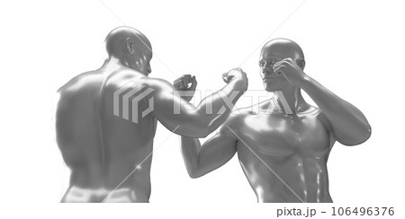 3d render of two boxing shirtless men on white background. 3d render of two boxing shirtless men on white background. 106496376