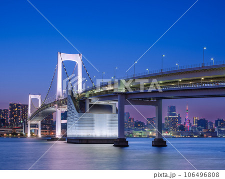 お台場_東京タワーとレインボーブリッジの絶景夜景 106496808