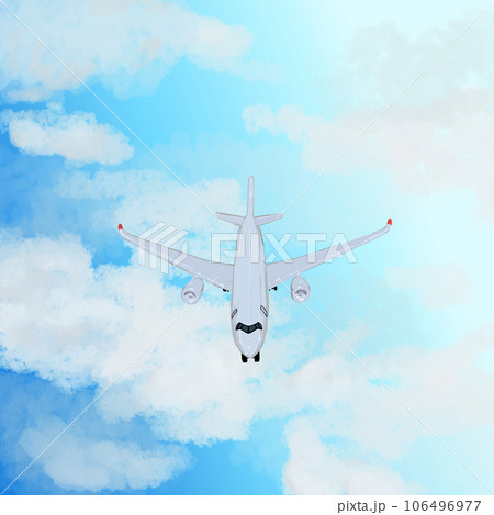 青空に浮かぶ飛行機のイラスト 106496977