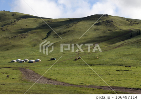 Traditional ger in the Orkhon valley in Mongolia 106497114
