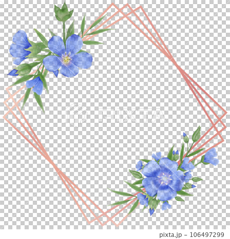 Watercolor flax flowers and buds 106497299