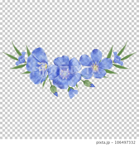 Watercolor flax flowers and buds 106497332