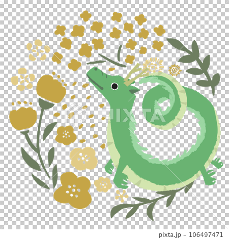 Flowers and dragon green 106497471