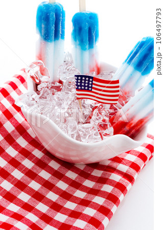 Popsicles with red, white, and blue colors. Popsicles with red, white, and blue colors. 106497793