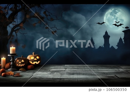 Halloween theme on wooden desk with copy space. thanksgiving. Generative AI 106500350