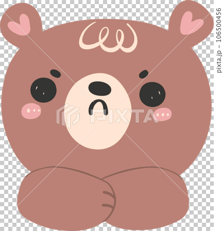 Cute brown bear face emoji with hands, kawaii animal woodland cartoon doodle flat design. 106500456