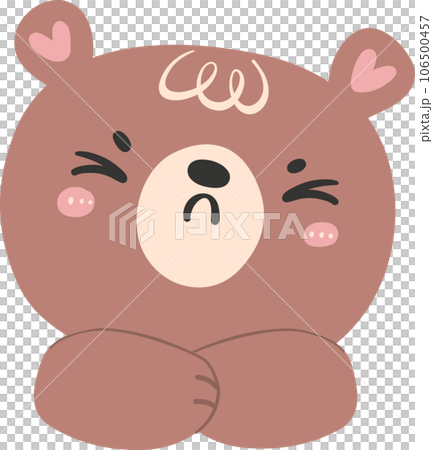 Cute brown bear face emoji with hands, kawaii animal woodland cartoon doodle flat design. 106500457
