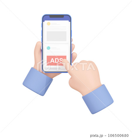 3DCG｜スマートフォンでSNSアプリ内のインフィード広告を閲覧するイメージ 106500680