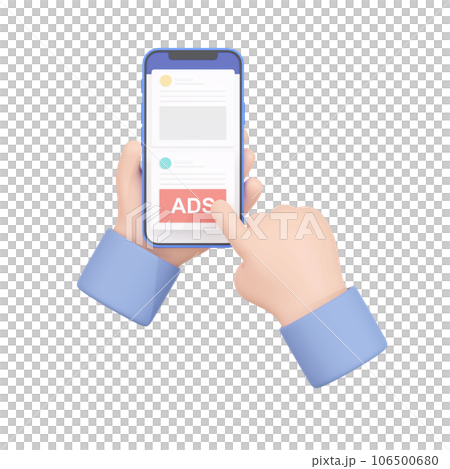 3DCG｜スマートフォンでSNSアプリ内のインフィード広告を閲覧するイメージ 106500680