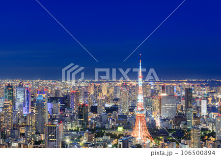 夏色の東京タワーライトアップと大都会の絶景夜景 106500894