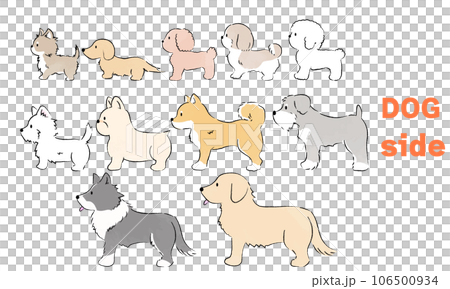 手書き風のシンプルなかわいい犬のイラスト 横向き 手書き風のシンプルなかわいい犬のイラスト 横向き 106500934