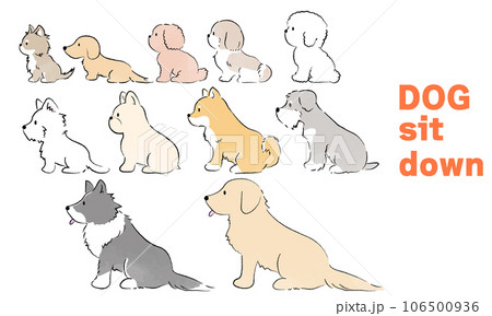 手書き風のシンプルなかわいい犬のイラスト　横向き/おすわり 106500936