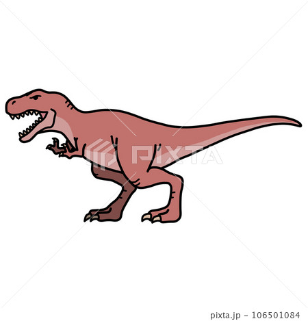 横向きのティラノサウルスのイラスト（主線あり）／恐竜・図鑑・かわいい素材 106501084