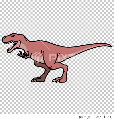 横向きのティラノサウルスのイラスト（主線あり）／恐竜・図鑑・かわいい素材 106501084
