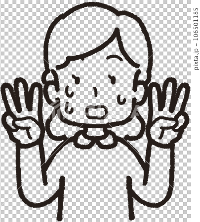 上半身線畫插圖,顯示一名婦女出汗、驚慌失措,每隻手各有三個手指 上半身線畫插圖,顯示一名婦女出汗、驚慌失措,每隻手各有三個手指 106501185