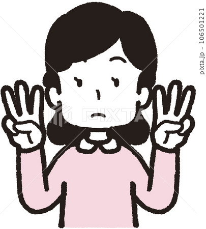 両手でそれぞれ3本指をする女性の上半身イラスト 両手でそれぞれ3本指をする女性の上半身イラスト 106501221