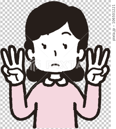 両手でそれぞれ3本指をする女性の上半身イラスト 両手でそれぞれ3本指をする女性の上半身イラスト 106501221