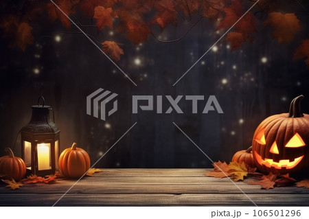 Halloween theme on wooden desk with copy space. thanksgiving. Generative AI 106501296