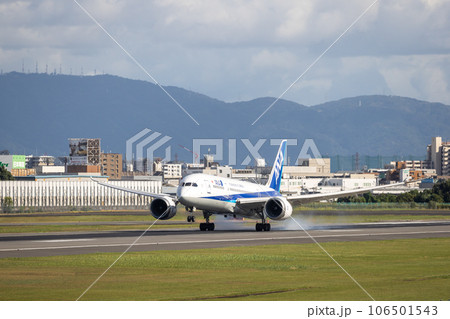 大阪空港に着陸する旅客機・ANA・ボーイング787 106501543