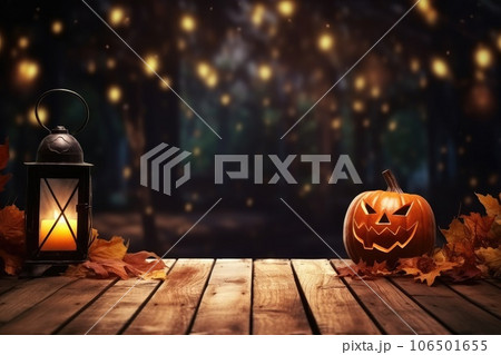 Halloween theme on wooden desk with copy space. thanksgiving. Generative AI 106501655