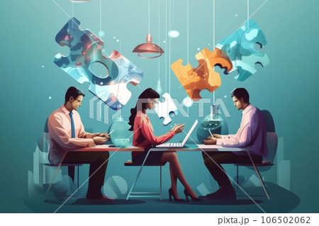 Art collage. Business team brainstorm concept. Generative AI 106502062
