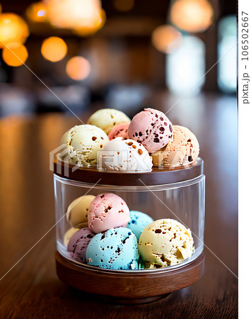 Realistic icecream neutral colors warm lighting cozy 106502667