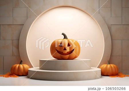 3D Halloween Pumpkin Podium Stand on Orange...のイラスト素材 [106503266] - PIXTA