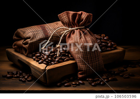 Coffee bag wrapped in coffee beans, Generative Ai 106503596