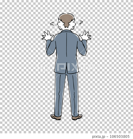 Illustration of a man raising his hands and shaking his head from side to side 106503805