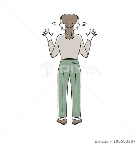 両手を挙げ左右に首を振る女性のイラスト 106503807