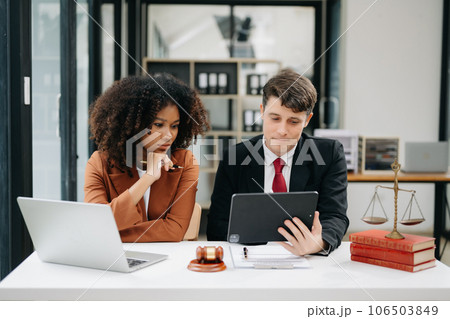 Business and Male lawyer or judge consult having team meeting with client, Law and Legal services concept.Customer service good cooperation in modern office 106503849