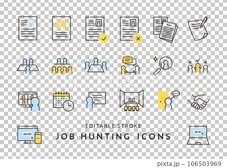 Icon set 1 (color) related to employment / job change activities 106503969