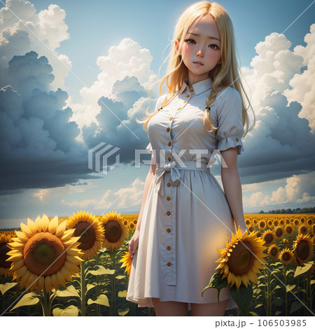 ひまわりと少女 106503985