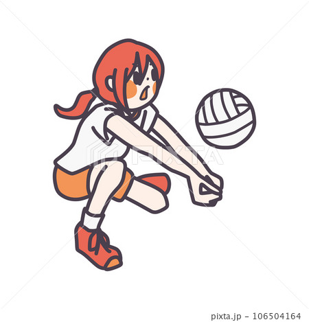 バレーボールでレシーブをしている女の子のカラーイラスト バレーボールでレシーブをしている女の子のカラーイラスト 106504164