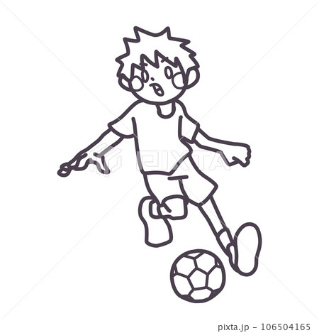 真剣にサッカーをしている男の子の線画 106504165