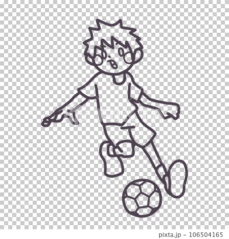 一個男孩認真踢足球的線條畫 一個男孩認真踢足球的線條畫 106504165