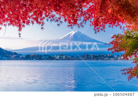 (山梨県)河口湖畔の紅葉と富士山 朝 (山梨県)河口湖畔の紅葉と富士山 朝 106504887