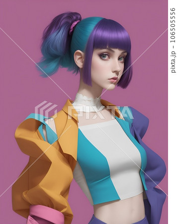 前衛的でモダンなファッションを着たお洒落なモデル風の女性 前衛的でモダンなファッションを着たお洒落なモデル風の女性 106505556