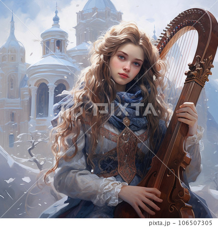 雪の中に佇むスラヴ人の金髪女性　画像生成Aiで作成 106507305