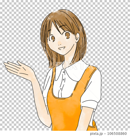 笑顔で案内をする女性 106508860