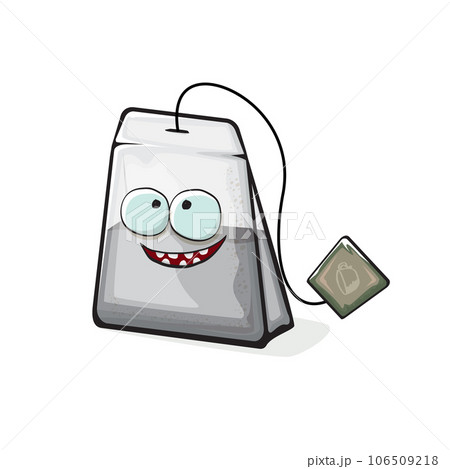 Tea bag character. Cartoon tea bag isolated on white background. Funky paper tea bag character with eyes and mouth. Vector white teabag clip art, emoji, label and sticker Tea bag character. Cartoon tea bag isolated on white background. Funky paper tea bag character with eyes and mouth. Vector white teabag clip art, emoji, label and sticker 106509218