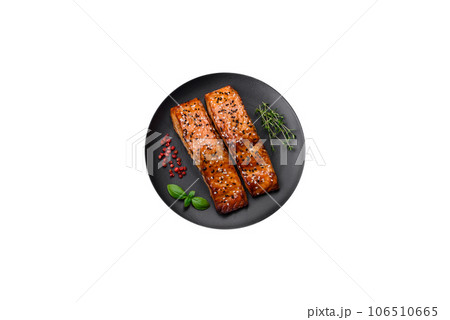 Delicious fresh grilled red fish with salt, spices and herbs 106510665