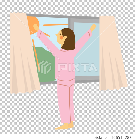 パジャマで朝日を浴びる女性 パジャマで朝日を浴びる女性 106511282