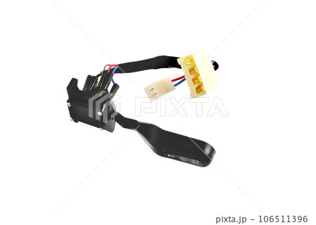 car parts, turn signal switch with wires and connectors, white background, isolate 106511396